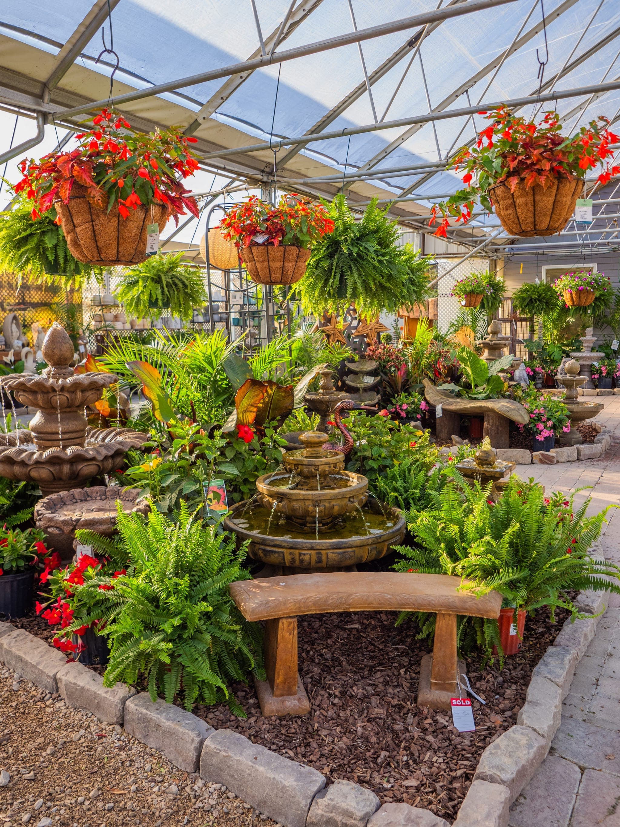 Garden décor and pottery displays at the Colonial Classics garden center