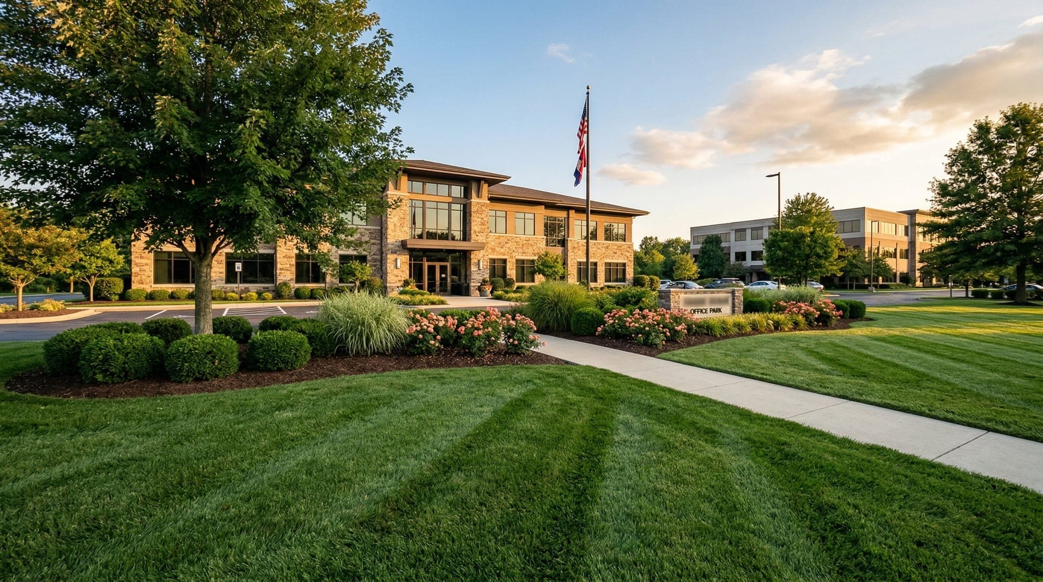 Professionally maintained commercial property grounds