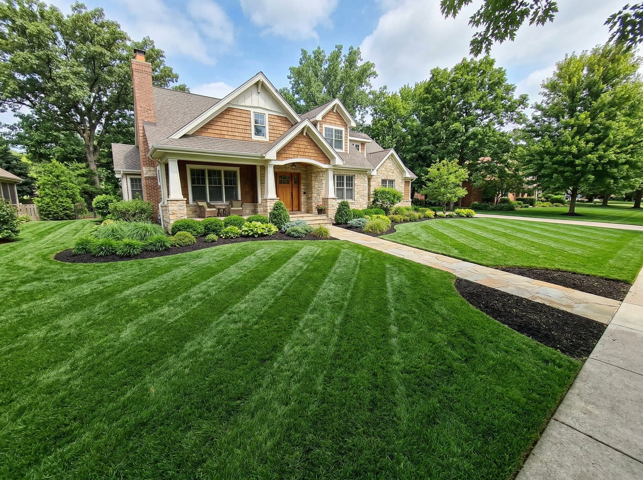 Lush green fertilized lawn