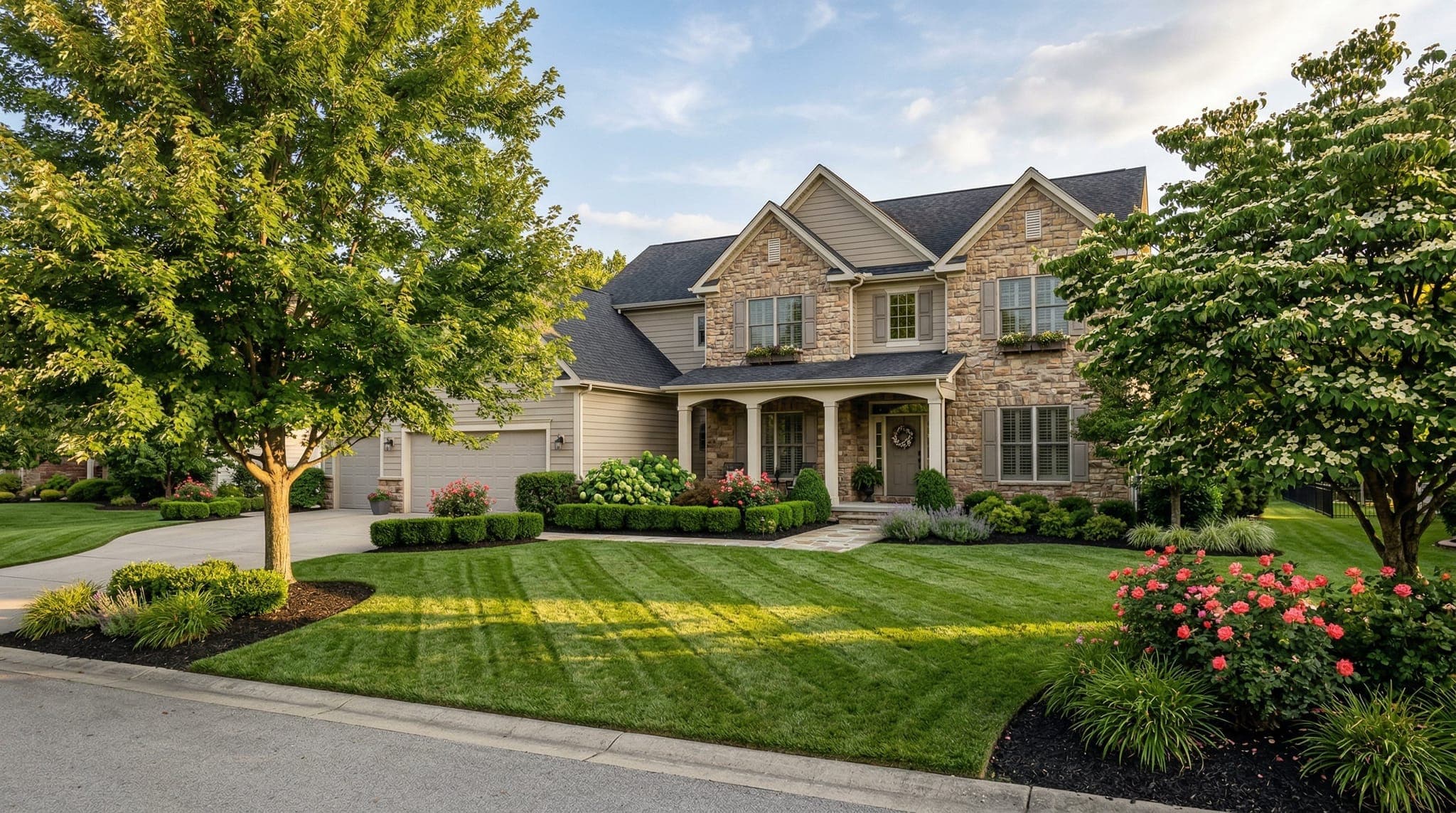 Fully managed residential property with maintained lawn and beds