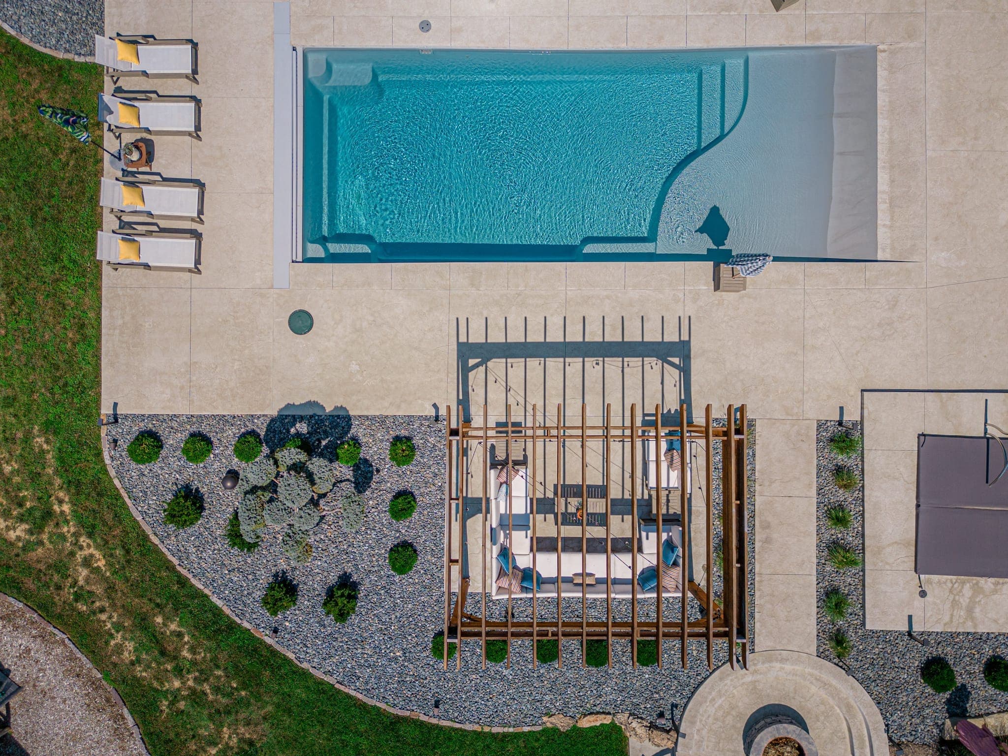 Aerial view of a residential pool and landscape project