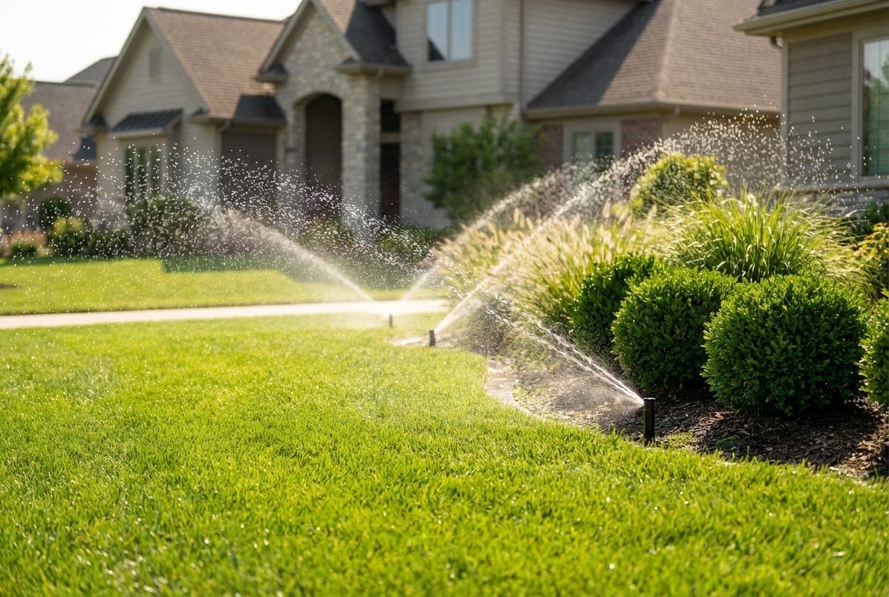 Sprinkler system being serviced on a residential property
